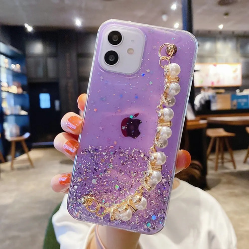 Funda Para iPhone Cadena Corazones Anticaídas + Mica Premium