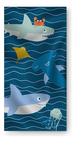 Toalha De Praia Piscina Banho Varias Estampas 1,10 M X 0,60 Cor Azul Tubarão