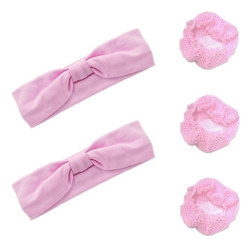 Conjunto 3 Rede De Coque E 2 Faixa De Cabelo Balé Rosa