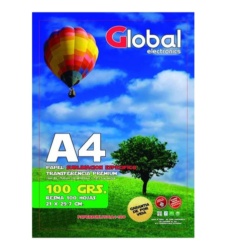 Papel Sublimación Global 200 Hojas A4 X 100 Gramos