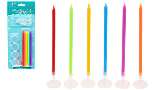 Pack 12 Velas Largas Fluor Fiesta Neon