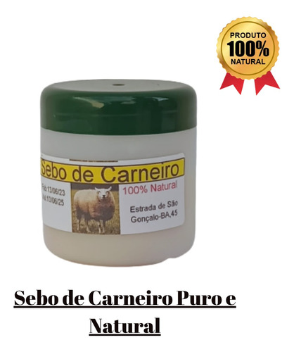 Sebo De Carneiro Puro E  Natural 60g Para Pele E Cabelos