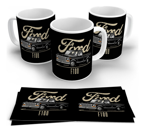 Taza De Ceramica Ford F100 La Chata Hd Art Negra