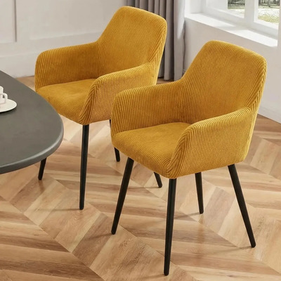 Silla De Comedor Gomyhome Lyanco, Estructura Negra, Asiento Acolchado De Pana Amarilla, Set De 2 | Meses sin interés