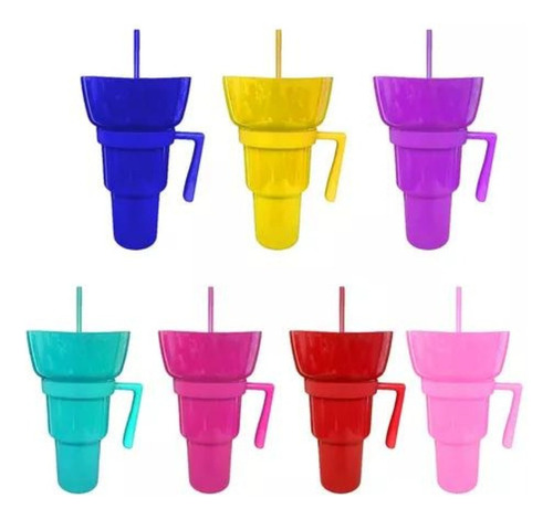 6 Vaso Botanero Plástico 1lt Popote 7 Colores 28cm Michelada