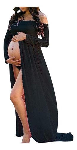 Vestido De Mujer Embarazada De Manga Larga De Color Liso, Ta