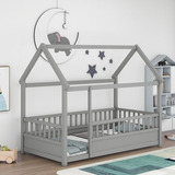 Cama Montessori Twin House Para Niños (gris)