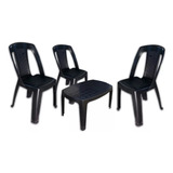 Combo 3 Sillas Capri 1 Mesa Ratona Mascardi Negro Plastico