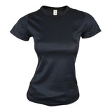 Playera Deportiva Para Estampar Negra Mujer Cuello Redondo