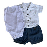 Conjunto Baby Pagão Luxo Masculino Camisa Estampa Náutico