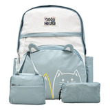 Mochila Para Laptop Gato 10000 Hours Martin Minghao Bordado Azul Claro Primaria Ll23bjm063 Lluvia