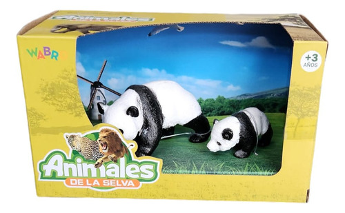 Animal World 99720 Playset 19cm Pack X2 Panda Familia Oso