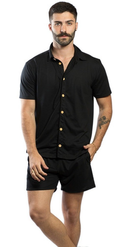 Kit Shorts E Camisa Masculina Manga Curta De Malha Ecológica