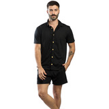 Conjunto Camisa E Shorts Masculino Homem Moderno Malha Eco
