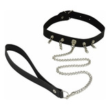 Gargantilha Choker Preta Coleira Guia Com Corrente Fantasia Cor Preto