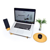 Kit Home Office - Base Notebook + Celular + Mousepad Madera