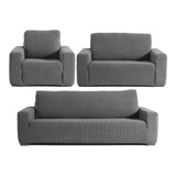 Cubre Sala Ajustable Niza Gris Elastico Stretch 3 Piezas