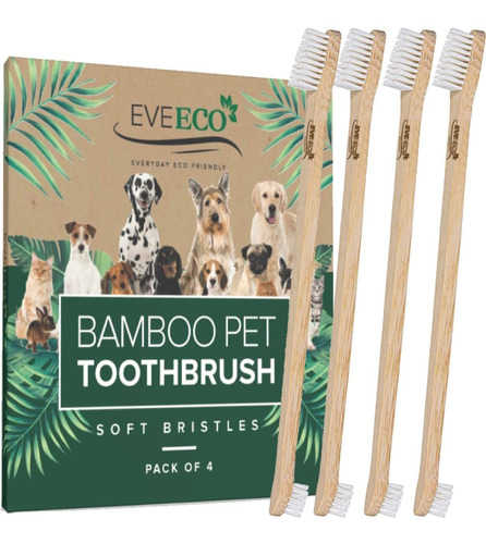 Paquete De 4 Cepillos De Dientes De Bambú Para Perros Y Masc