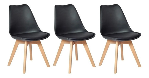 Conjunto 3 Cadeiras Eames Leda Base Madeira Sem Braço