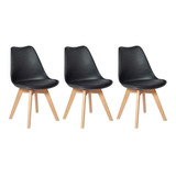 Conjunto 3 Cadeiras Eames Leda Base Madeira Sem Braço