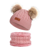 Gorro De Esquí De Invierno Para Niños Con Bufanda Pompón Par