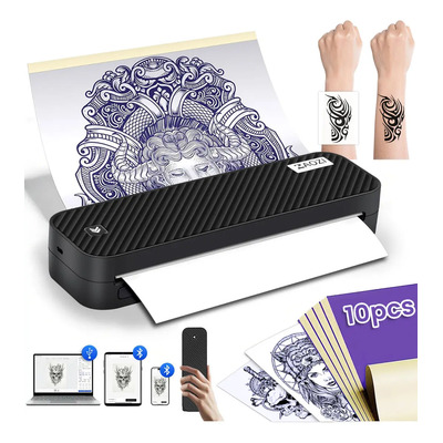 Impresora Tatuajes Térmica Portátil Para Stencil Con Bluetooth Y Usb, Impresora Térmica Profesional Inalámbrica Para Papel A4 Y Fotos, Kit Completo Con 10 Hojas Térmicas De Transferencia Para Tatuajes | Envío gratis