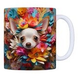 Caneca Porcelana Arte Em 3d Lindo Dog Flores