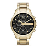 Reloj De Pulsera Armani Exchange Hampton Horloge Ax2137 De Cuerpo Color Dorado, Analógico, Para Hombre, Fondo Negro, Con Correa De Acero Inoxidable Color Dorado, Agujas Color Dorado, Dial Dorado, Sube