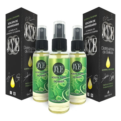3 Botellas De Aceite Neem Natural Jye Puro 180 Ml