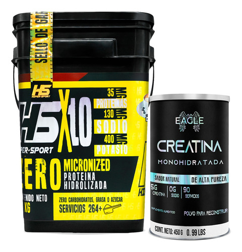 Proteína Whey Hidrolizada Zero Hs 10kg + Creatina 1 Kg Eagle Sabor Capuccino - Natural