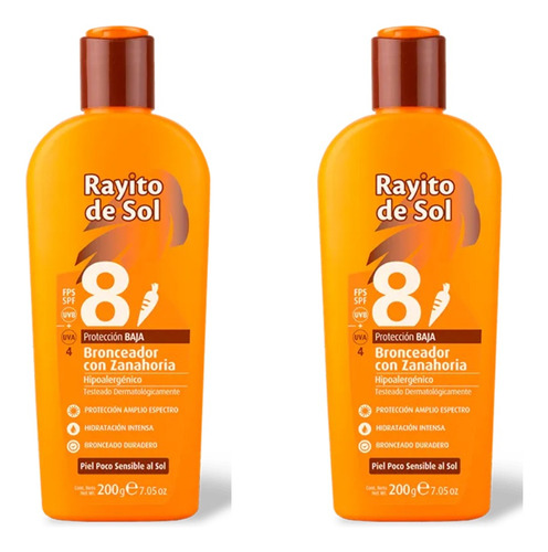 Bronceador Con Zanahoria Fps 8 Rayito De Sol 200g X 2u