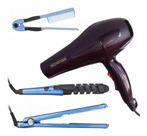 Secador 3500w + Plancha Cabello + Rizador + Peine Pelo Alisa