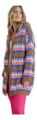Maxi Saco Cardigan Sweater Tapado Largo Estampa Con Capucha 