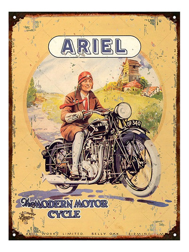 Cartel De Chapa Publicidad Antigua Moto Ariel No Es Vinilo
