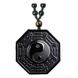 Collar De Obsidiana Natural Yin Yang Con Amuleto De Piedras 