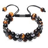 Pulsera De Proteccin Triple Para Hombres, Mujeres, Obsidiana