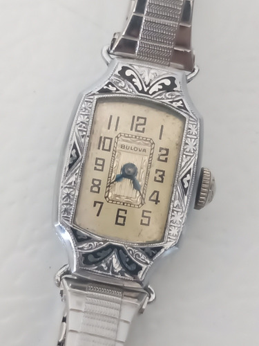 Reloj Bulova Antiguo De Dama, Cuerda Chapa De Oro Blanco 14k