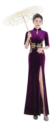 Talla Grande 3xlcheongsam De Terciopelo Vintage Con Cuello