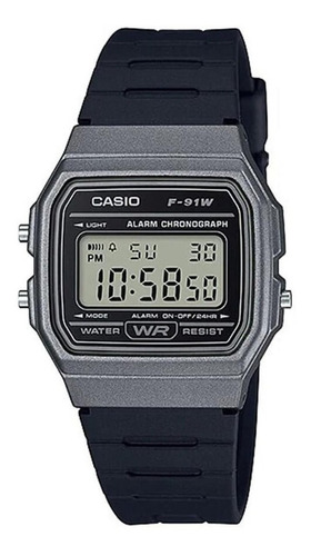 Reloj De Pulsera Casio Collection F-91wg-9qdf-sc De Cuerpo Color Gris, Digital, Para Hombre, Fondo Gris, Con Correa De Resina Color Negro, Dial Negro, Minutero/segundero Negro, Bisel Color Gris Y Hebi