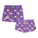 Kit Casal Short Praia Hello Kitty Maça Face Desenho Ref511