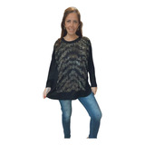 Remera Importada Negra Strass Amplia Larga Xl Xxl Blusa Over