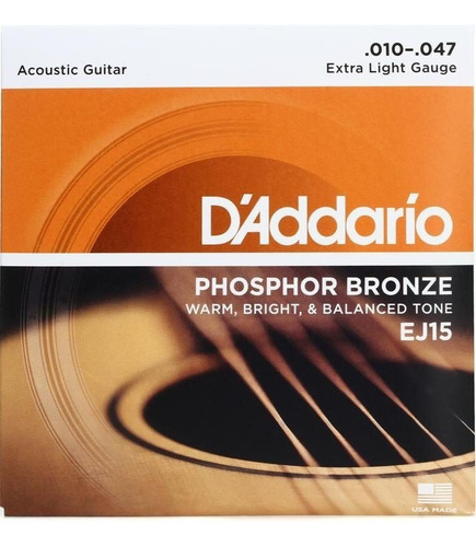 Daddario Ej-15 Cuerdas Guitarra Acústica Fósforo Bronce 