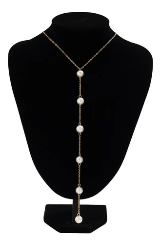 Collar Perlas De Cristal Estilo Corbatín Baño De Oro 18 K.