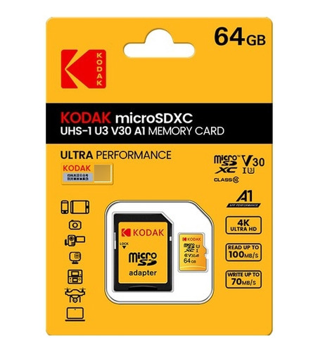 Cartão De Memória 64 Gb Kodak-micro Sd, Alta Velocidade V30 