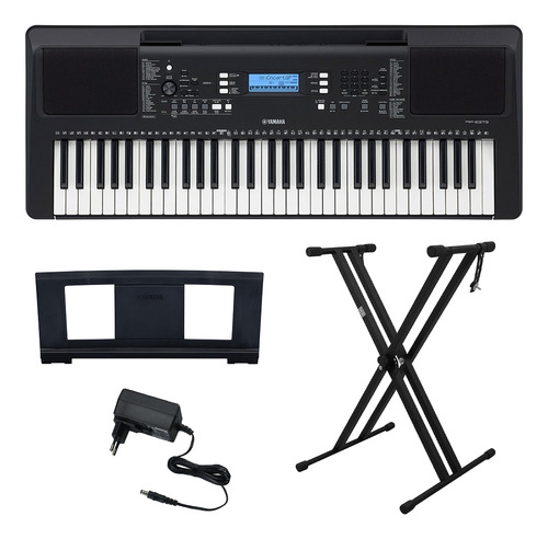 Kit Teclado 61 Teclas Psre373 Preto Yamaha Com Suporte Em X