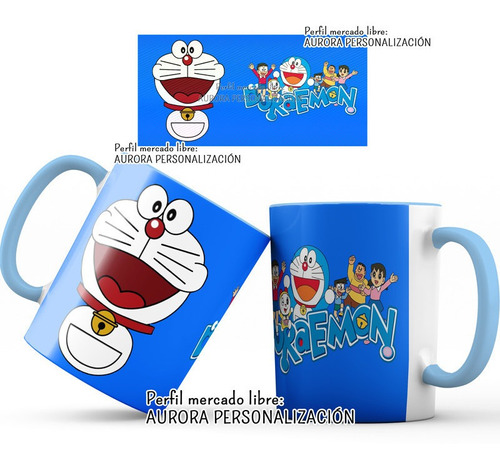 Mug Pocillo Doraemon Gato Cosmico Interior Oreja Azul 06