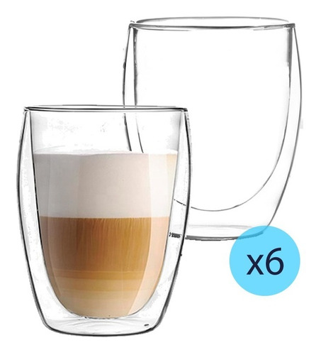 Taza Latte Doble Vidrio 350cc X6 Apta Nespesso Dolce Gusto