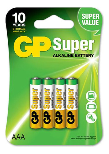 Pilas Baterias Alkalinas Aaa Gp Super Extra Duración 