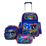 Kit Mochila De Rodinha Sonic + Lancheira + Estojo + Potes