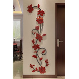 Panel Decorativo Adhesivo De Flores 3d,color Rojo.